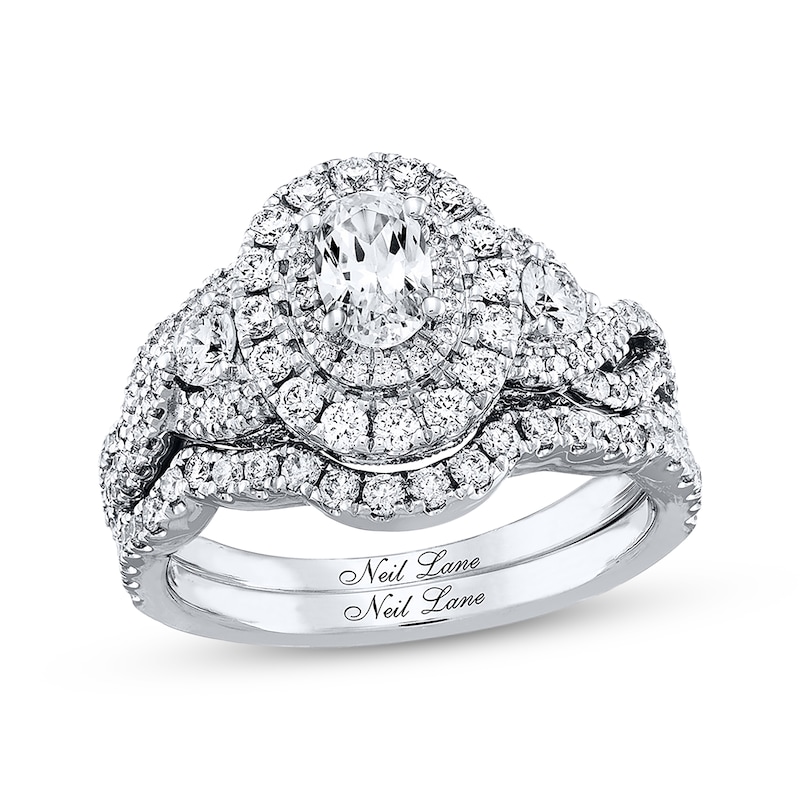 Previously Owned Neil Lane Bridal Set 1-1/2 ct tw Oval & Round-cut Diamonds 14K White Gold