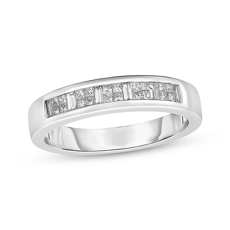 Main Image 1 of Previously Owned Men's Diamond Band 1 ct tw Square & Baguette-cut 10K White Gold