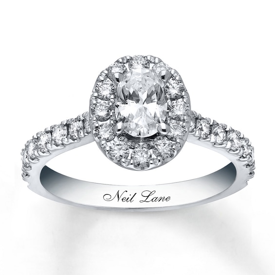 Previously Owned Neil Lane Engagement Ring 1-1/2 ct tw Oval & Round-cut Diamonds 14K White Gold Size
