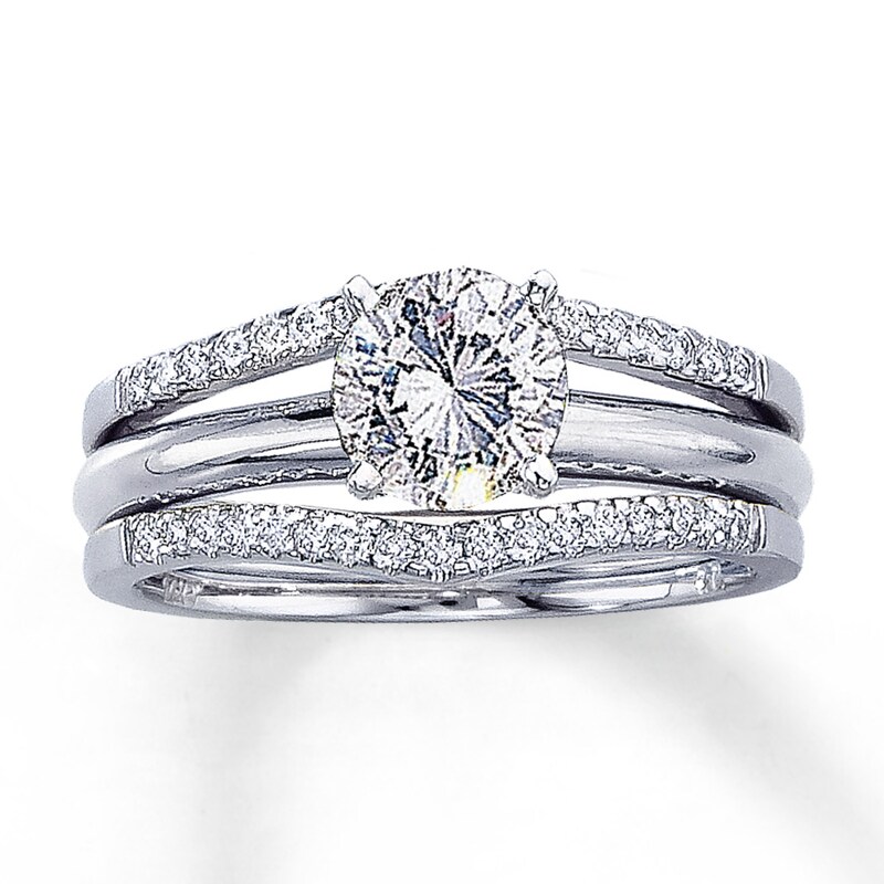 Main Image 2 of Previously Owned Diamond Enhancer Ring 1/4 ct tw Round-cut 14K White Gold - Size 4