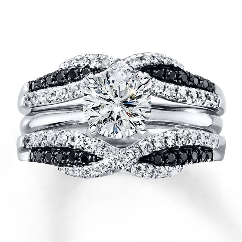 Main Image 4 of Previously Owned Black & White Diamonds 1/2 ct tw Enhancer Ring 14K White Gold - Size 10