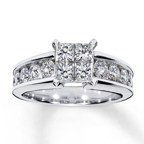 Previously Owned Diamond Engagement Ring 1-3/4 ct tw Princess & Round-cut 14K White Gold Size 9.75