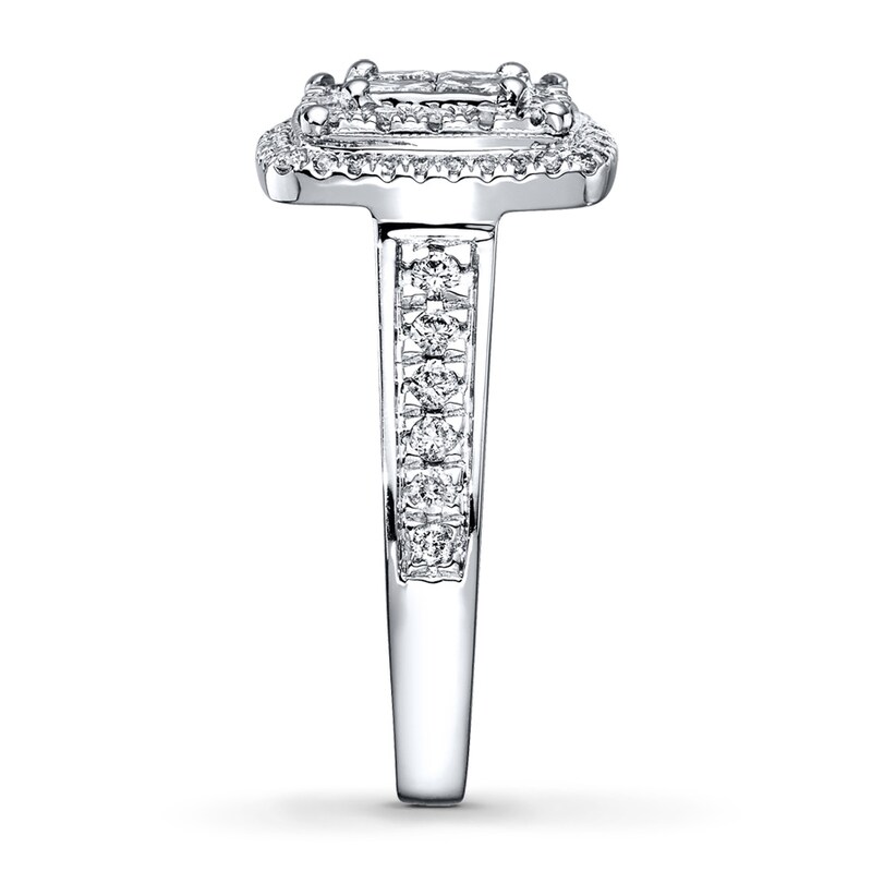 Main Image 3 of Previously Owned Diamond Engagement Ring 1 ct tw Princess & Round-cut 14K White Gold Size 10