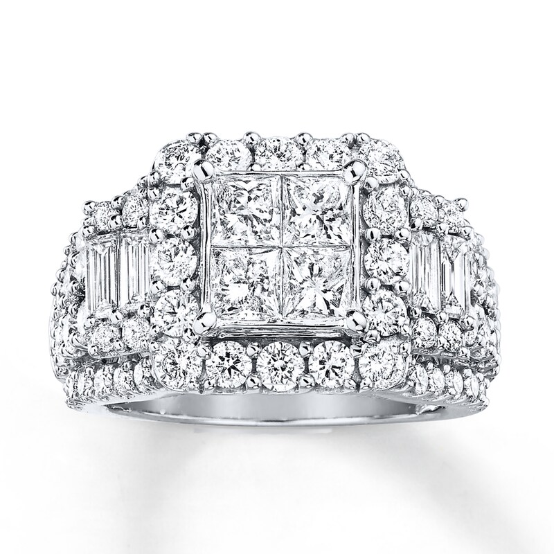 Main Image 1 of Previously Owned Diamond Engagement Ring 3-1/2 ct tw Princess, Round & Baguette-cut 14K White Gold - Size 9