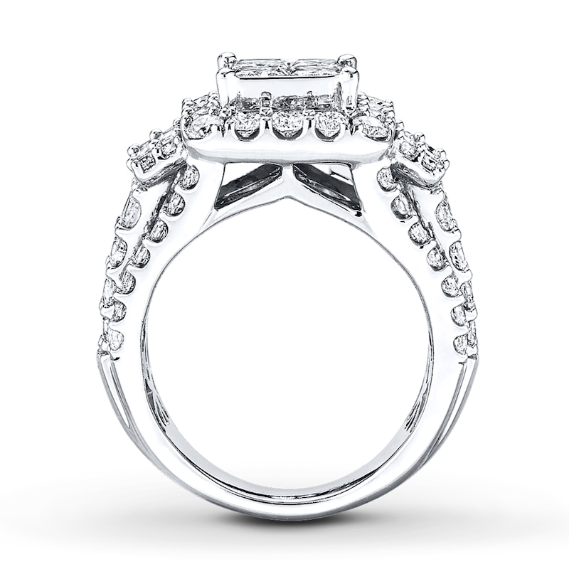 Previously Owned Diamond Engagement Ring 3-1/2 ct tw Princess, Round & Baguette-cut 14K White Gold