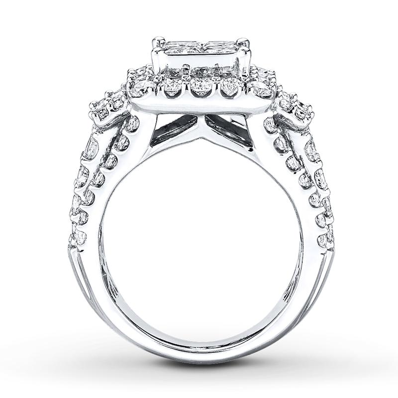 Previously Owned Diamond Engagement Ring 3-1/2 ct tw Princess, Round & Baguette-cut 14K White Gold - Size 9