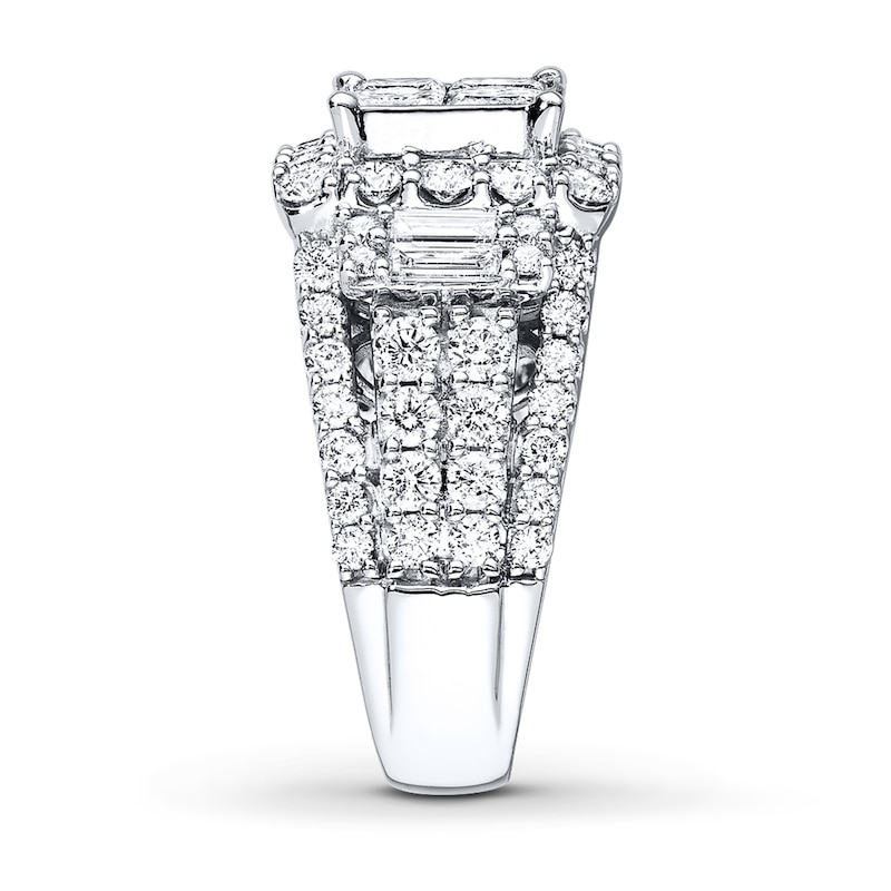 Main Image 3 of Previously Owned Diamond Engagement Ring 3-1/2 ct tw Princess, Round & Baguette-cut 14K White Gold - Size 9