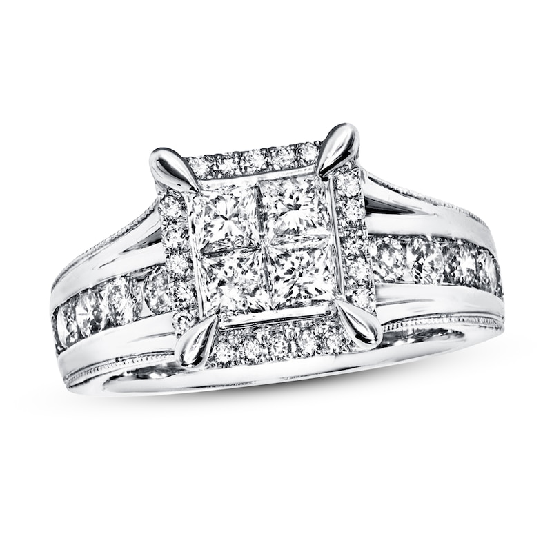 Main Image 1 of Previously Owned Diamond Engagement Ring 1-3/8 ct tw Princess & Round-cut 14K White Gold - Size 9.75