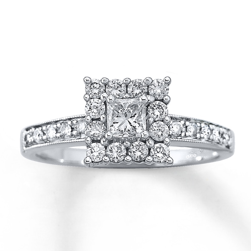 Previously Owned Engagement Ring 5/8 ct tw Princess & Round-cut Diamonds 14K White Gold - Size 10.5
