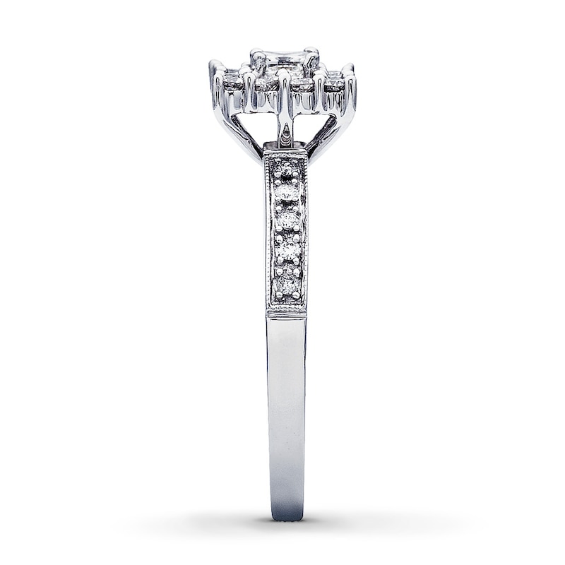 Main Image 3 of Previously Owned Engagement Ring 5/8 ct tw Princess & Round-cut Diamonds 14K White Gold Size 10.5