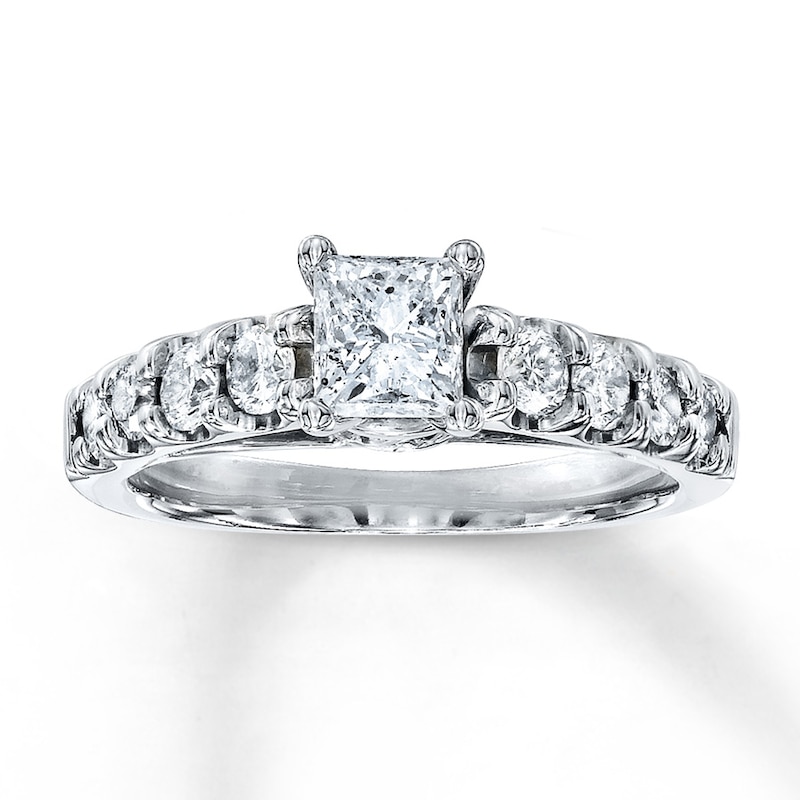 Main Image 1 of Previously Owned Engagement Ring 1-3/8 ct tw Princess & Round-cut Diamonds 14K White Gold Size 9.5