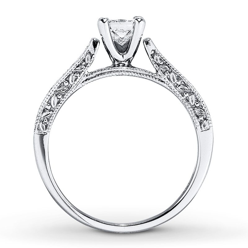 Main Image 2 of Previously Owned Engagement Ring 3/4 ct tw Princess & Round-cut Diamonds 14K White Gold - Size 3.75