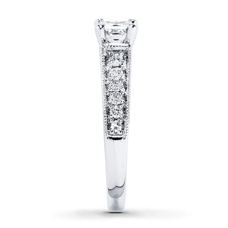 Main Image 3 of Previously Owned Engagement Ring 3/4 ct tw Princess & Round-cut Diamonds 14K White Gold - Size 3.75