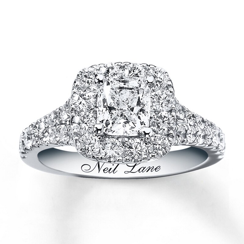 Main Image 1 of Previously Owned Neil Lane Engagement Ring 2-1/6 ct tw Cushion & Round-cut Diamonds 14K White Gold Size 3.75