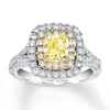 Thumbnail Image 1 of Previously Owned Neil Lane Diamond Ring 2 ct tw Yellow/White Cushion & Round-cut 14K White Gold Size 8