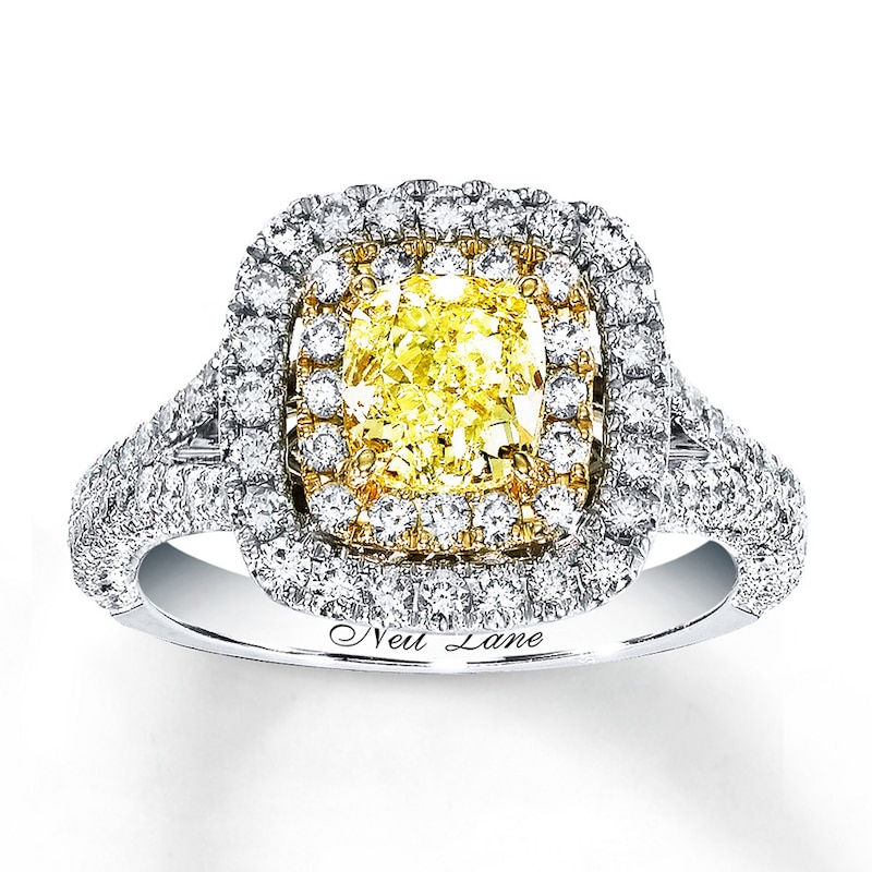 Main Image 1 of Previously Owned Neil Lane Diamond Ring 2 ct tw Yellow/White Cushion & Round-cut 14K White Gold Size 8