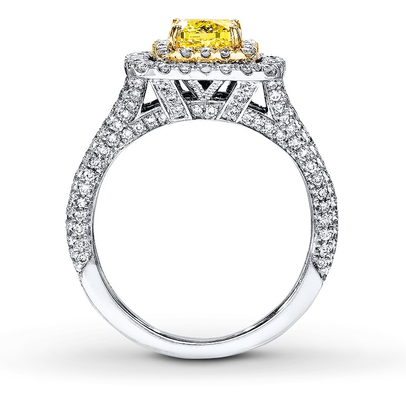 Main Image 2 of Previously Owned Neil Lane Diamond Ring 2 ct tw Yellow/White Cushion & Round-cut 14K White Gold Size 8
