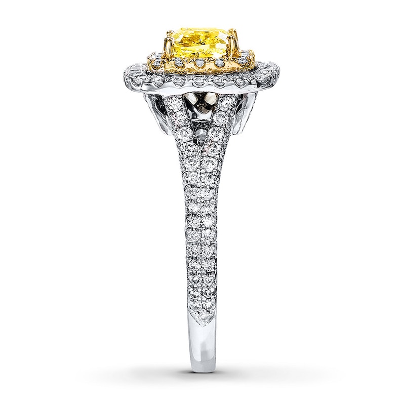 Main Image 3 of Previously Owned Neil Lane Diamond Ring 2 ct tw Yellow/White Cushion & Round-cut 14K White Gold Size 8
