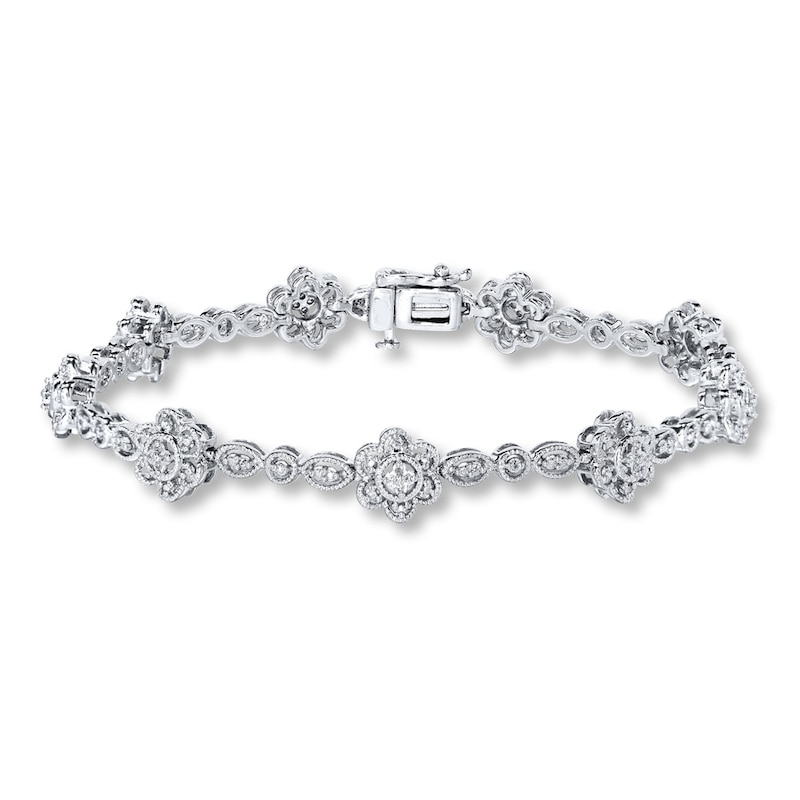 Main Image 1 of Previously Owned Diamond Bracelet 1/10 ct tw Round-cut Sterling Silver 7.5"