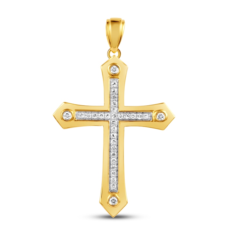 Main Image 1 of Previously Owned Men's Diamond Cross Pendant 1/5 ct tw Round-cut 10K Yellow Gold