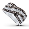 Thumbnail Image 1 of Previously Owned Brown/White Diamond Ring 3/4 ct tw Round/Baguette Sterling Silver