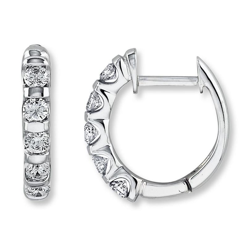 Previously Owned Diamond Hoop Earrings 1 ct tw Round-cut 14K White Gold