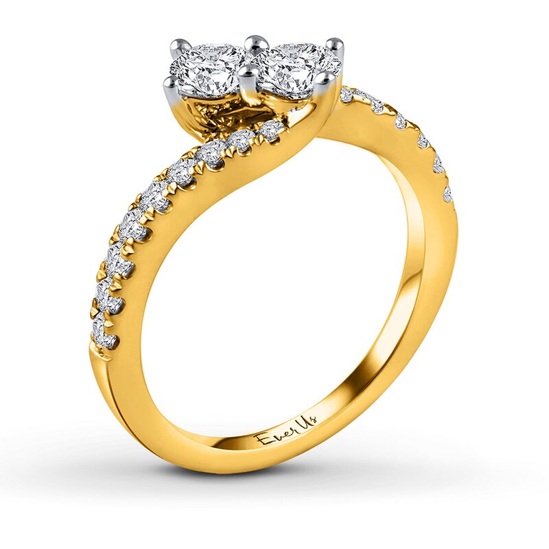 Main Image 2 of Previously Owned Ever Us Two-Stone Anniversary Ring 1 ct tw Round-cut Diamonds 14K Yellow Gold