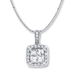 Previously Owned Diamond Necklace 1 ct tw Princess-cut & Round 14K White Gold