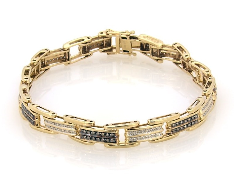 Main Image 1 of Previously Owned Men's Diamond Bracelet 1 ct tw Round-cut 10K Yellow Gold