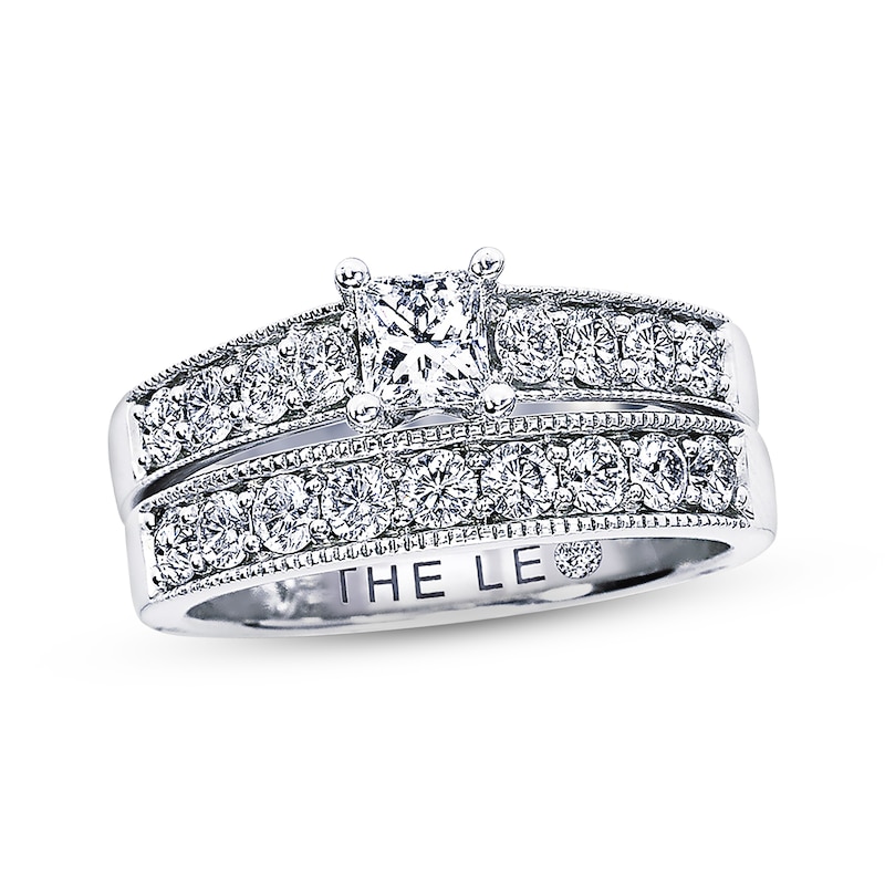 Previously Owned THE LEO Diamond Bridal Set 1-1/4 ct tw Princess  Round-Cut 14K White Gold/Platinum