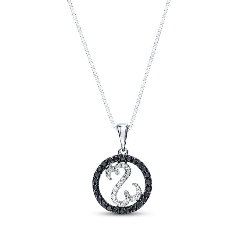 Main Image 1 of Previously Owned Black & White Diamond Circle Necklace 1/6 ct tw Round-cut Sterling Silver 18"