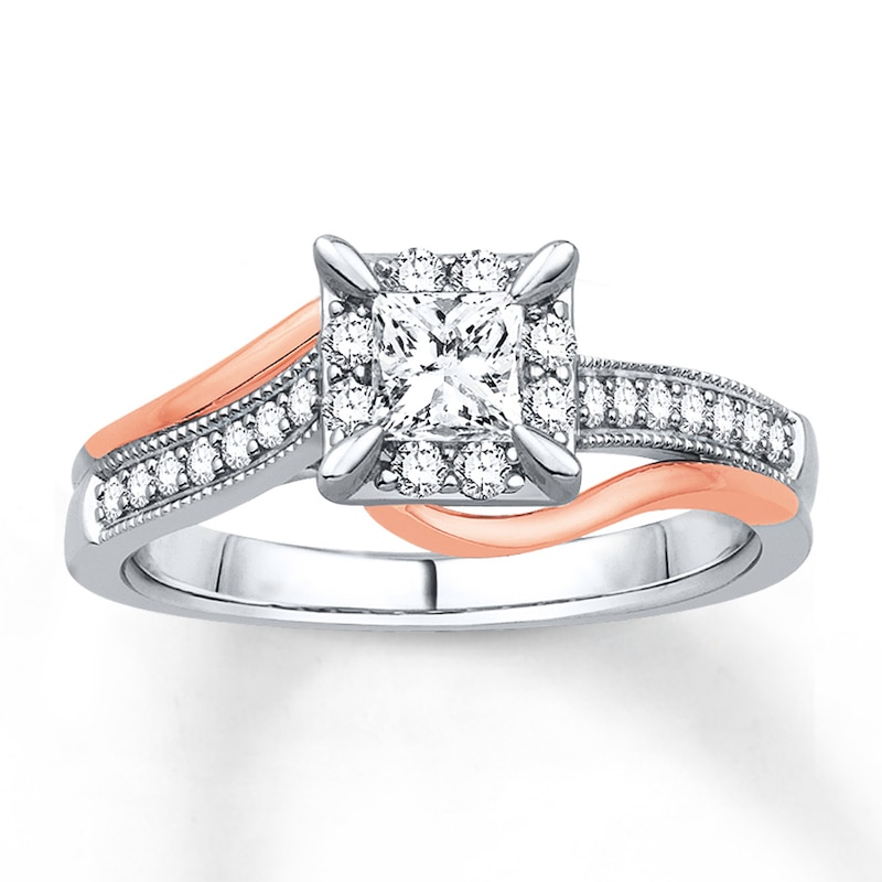 Main Image 1 of Previously Owned Diamond Engagement Ring 5/8 ct tw Princess & Round-Cut 14K Two-Tone Gold