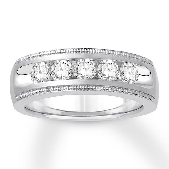 Previously Owned Men's Diamond Wedding Band 1 ct tw Round-cut 14K White Gold