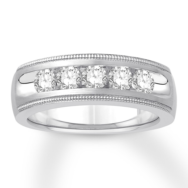 Main Image 1 of Previously Owned Men's Diamond Wedding Band 1 ct tw Round-cut 14K White Gold