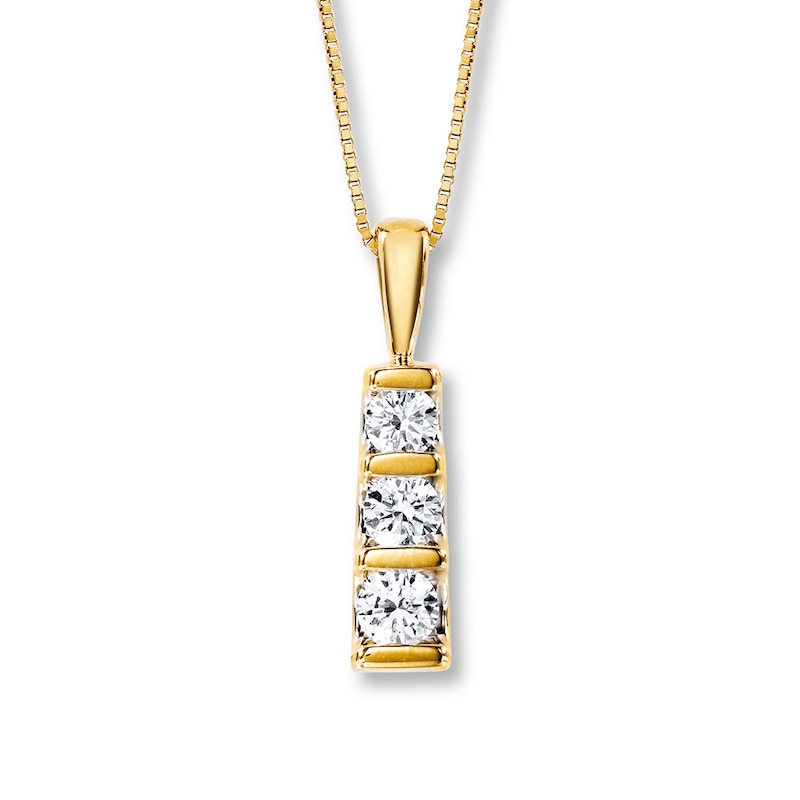 Previously Owned 3-Stone Necklace 1/2 ct tw Diamonds 18K Yellow Gold