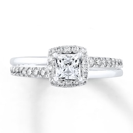 Previously Owned Engagement Ring 1 ct tw Princess & Round-cut Diamonds 14K White Gold