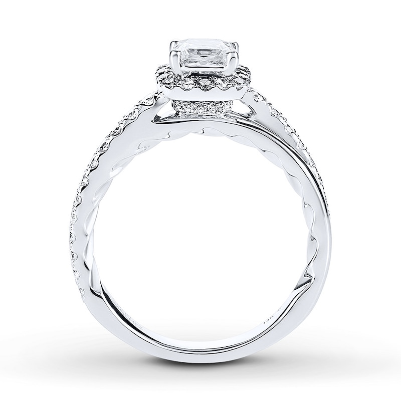 Main Image 2 of Previously Owned Engagement Ring 1 ct tw Princess & Round-cut Diamonds 14K White Gold