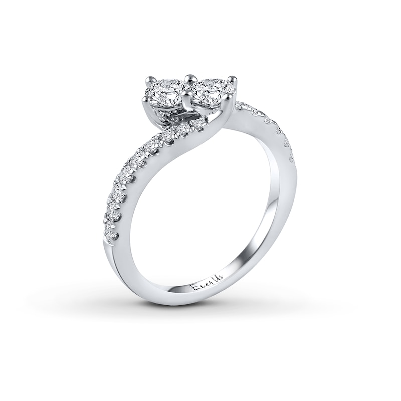 Main Image 2 of Previously Owned Ever Us Two-Stone Ring 1 ct tw Round-cut Diamonds 14K White Gold Size 10.5