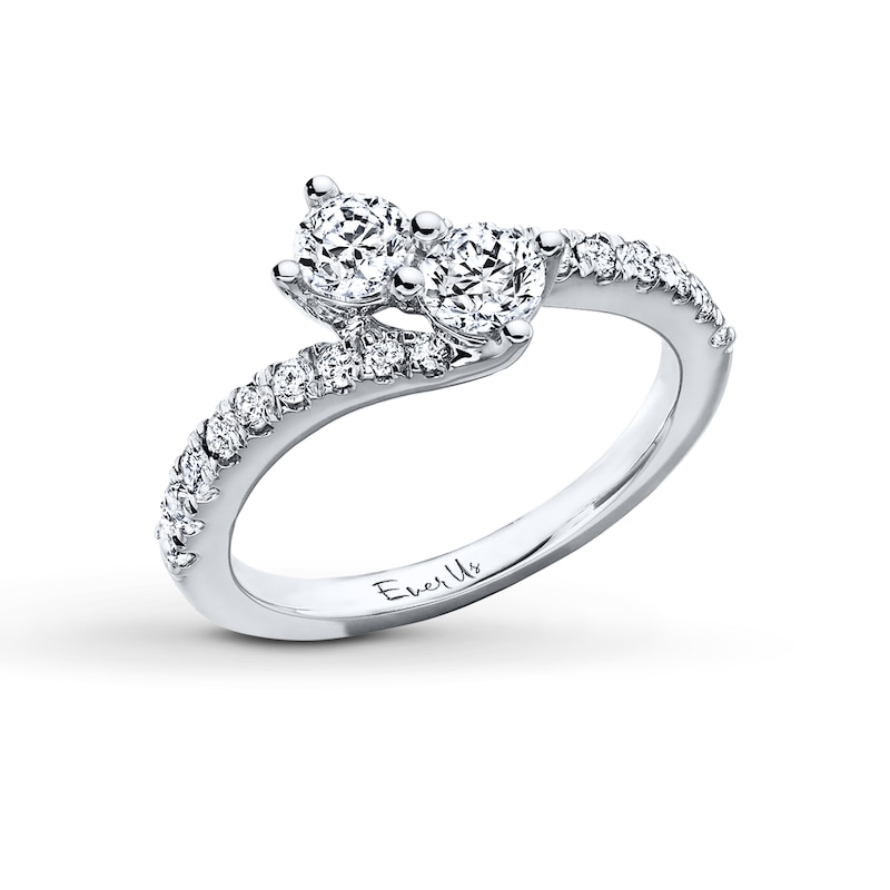 Main Image 3 of Previously Owned Ever Us Two-Stone Ring 1 ct tw Round-cut Diamonds 14K White Gold Size 10.5