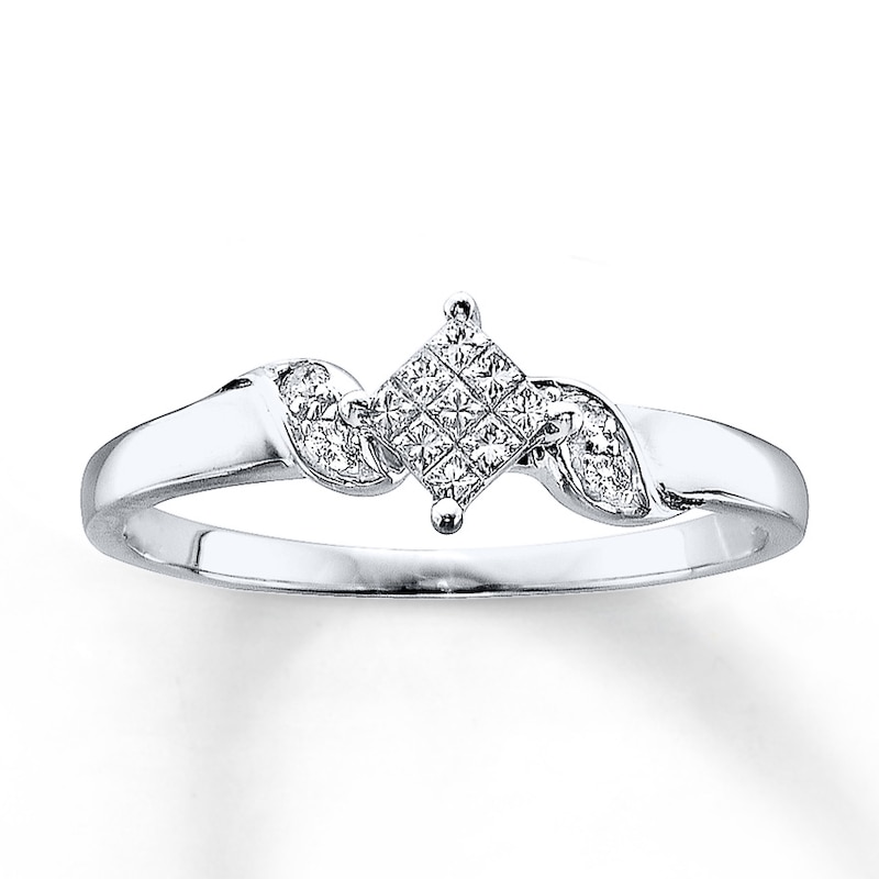Main Image 1 of Previously Owned Diamond Promise Ring 1/6 ct tw Princess-cut 14K White Gold Size 10.25