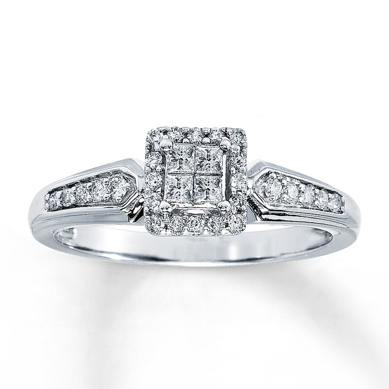 Main Image 1 of Previously Owned Diamonds Ring 1/4 ct tw Princess & Round-cut 10K White Gold - Size 3.75