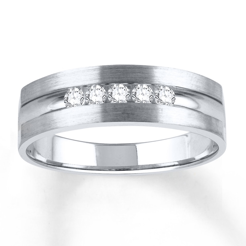 Main Image 1 of Previously Owned Men's Diamond Band 1/4 ct tw Round-cut 10K White Gold - Size 6.75