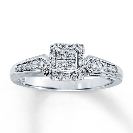 Previously Owned Previously Owned Ring 1/4 ct tw Princess & Round-cut Diamonds 10K White Gold Size 4.75