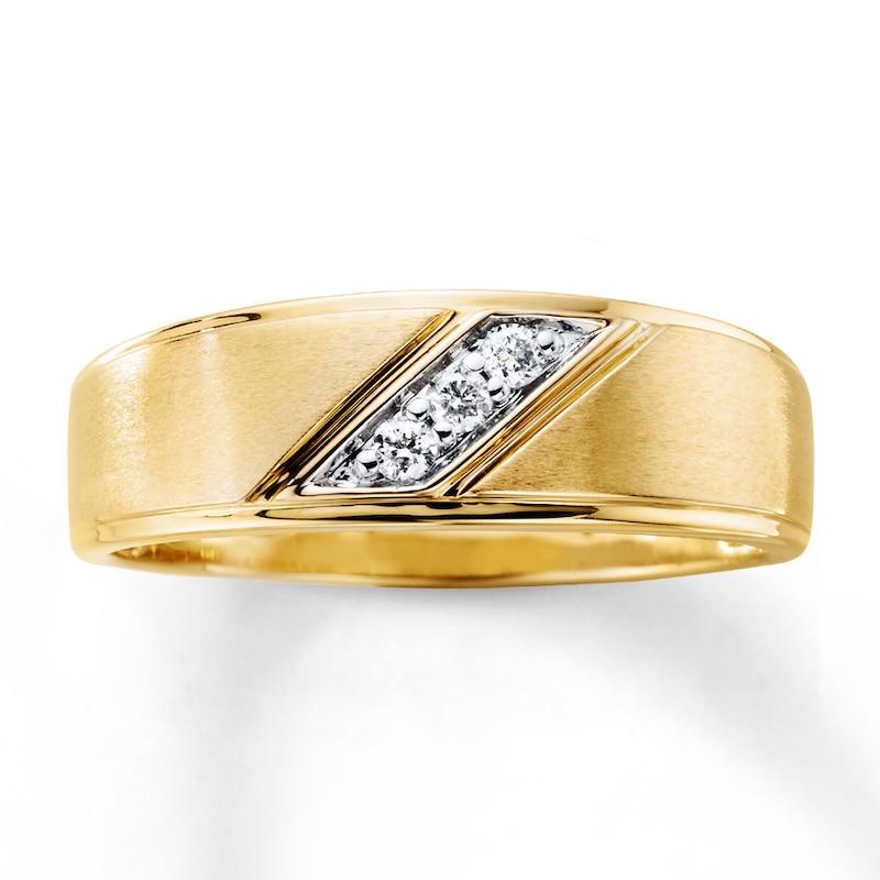 Main Image 1 of Previously Owned Men's Diamond Wedding Band 1/10 ct tw Round-cut 10K Yellow Gold - Size 7