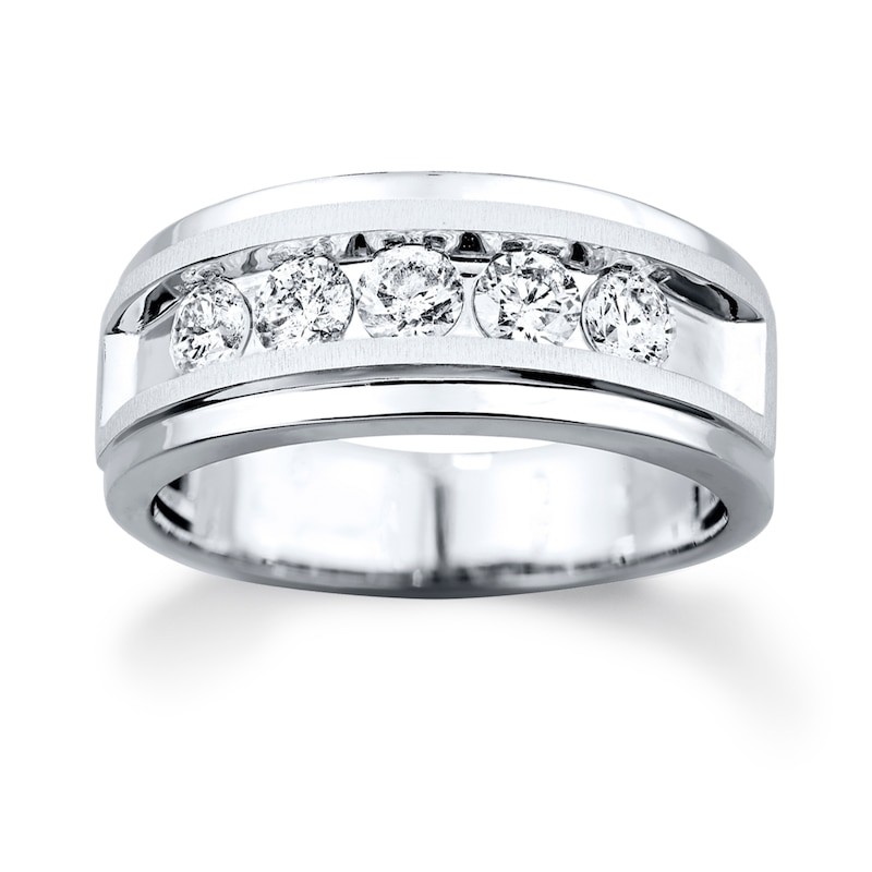 Previously Owned Men's Wedding Band 1 ct tw Round-cut Diamonds 10K White Gold