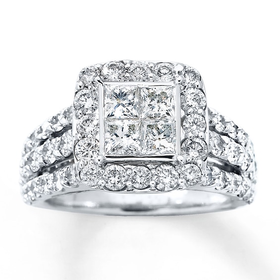 Previously Owned Diamond Engagement Ring 3 ct tw Princess & Round-cut 14K White Gold Size 5