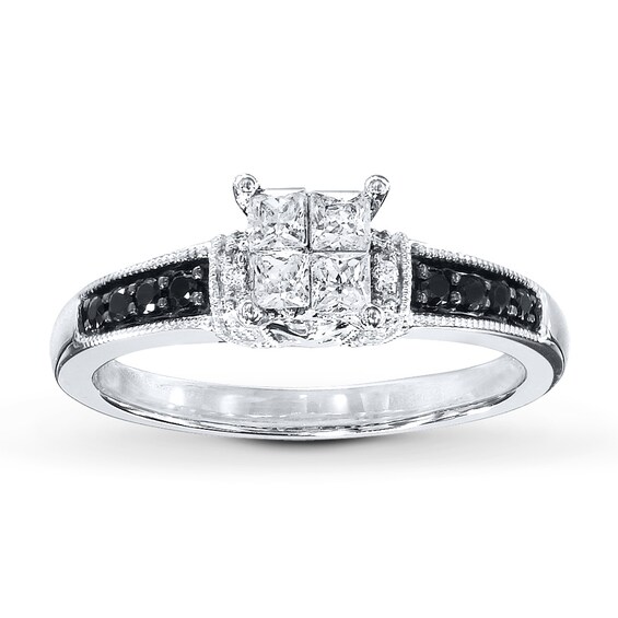 Previously Owned Black & White Diamonds 1/2 ct tw Engagement Ring 10K White Gold Size