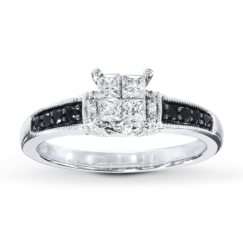 Previously Owned Black & White Diamonds 1/2 ct tw Engagement Ring 10K White Gold - Size 3.5