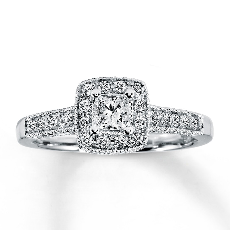 Previously Owned Diamond Engagement Ring 1/2 ct tw Princess & Round-cut 14K White Gold - Size 9.5