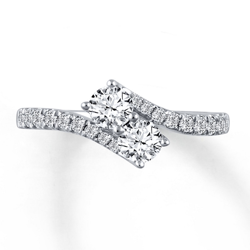 Main Image 1 of Previously Owned Ever Us Two-Stone Anniversary Ring 1 ct tw Round-cut Diamonds 14K White Gold - Size 9